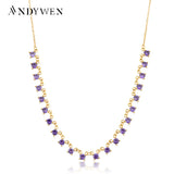 925 Silver Purple Zircon CZ Chain Choker Necklace Women