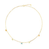 925 Silver Rainbow CZ Charm Choker Long Chain Necklace Women Colorful Jewelry