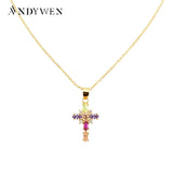 925 Silver Rainbow CZ Cross Pendant Necklace