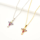 925 Silver Rainbow CZ Cross Pendant Necklace