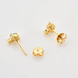 925 Silver Rainbow CZ Three Zircon Stud Earring Piercing Jewelry Women
