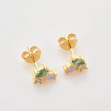 925 Silver Rainbow CZ Three Zircon Stud Earring Piercing Jewelry Women