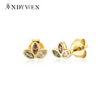 925 Silver Rainbow CZ Three Zircon Stud Earring Piercing Jewelry Women