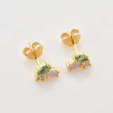 925 Silver Rainbow CZ Three Zircon Stud Earring Piercing Jewelry Women