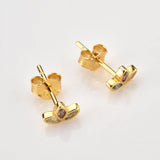 925 Silver Rainbow CZ Three Zircon Stud Earring Piercing Jewelry Women