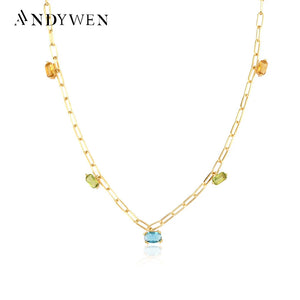 925 Silver Rainbow CZ Zircon Choker Long Chain Necklace Wedding Jewelry