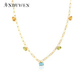 925 Silver Rainbow CZ Zircon Choker Long Chain Necklace Wedding Jewelry