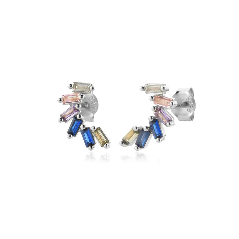 925 Silver Rainbow CZ Stud Earrings Wedding Gift