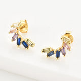 925 Silver Rainbow CZ Stud Earrings Wedding Gift