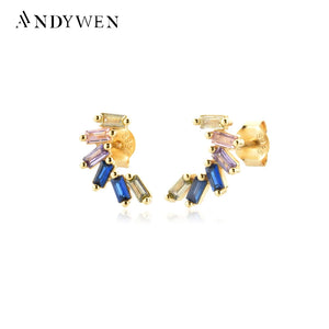 925 Silver Rainbow CZ Stud Earrings Wedding Gift