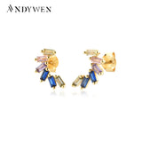 925 Silver Rainbow CZ Stud Earrings Wedding Gift