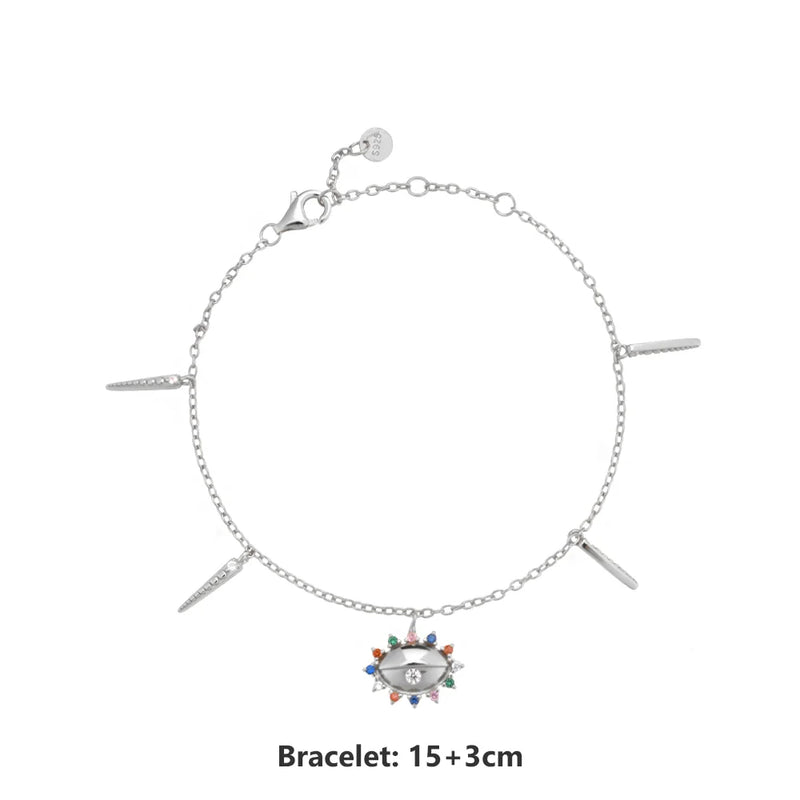 925 Silver Rainbow Zircon Colorful Charm Bracelet Women Crystal Bangle