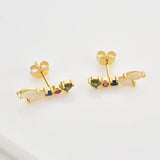 925 Silver Rainbow Zircon CZ Stud Earring Clips Piercing Women Jewelry