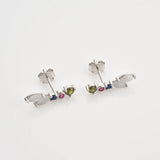 925 Silver Rainbow Zircon CZ Stud Earring Clips Piercing Women Jewelry