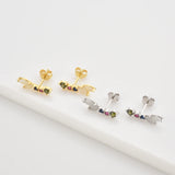 925 Silver Rainbow Zircon CZ Stud Earring Clips Piercing Women Jewelry