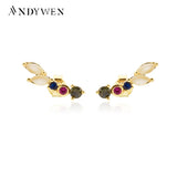 925 Silver Rainbow Zircon CZ Stud Earring Clips Piercing Women Jewelry