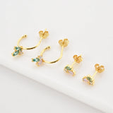 925 Silver Rainbow Zircon CZ Stud Earring Fine Jewelry