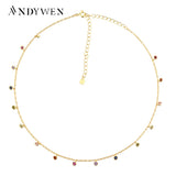 925 Silver Rainbow Zircon Choker Necklace Punk Beads Pendant