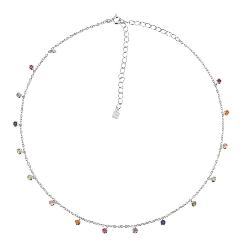 925 Silver Rainbow Zircon Choker Necklace Punk Beads Pendant