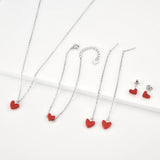 925 Silver Red Heart Drop Earrings Long Chain Women Fine Jewelry