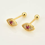 925 Sterling Silver Rose Red Rainbow Lucky Eye Stud Earring Women Piercing
