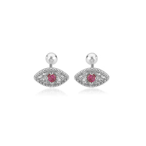 925 Sterling Silver Rose Red Rainbow Lucky Eye Stud Earring Women Piercing