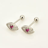 925 Sterling Silver Rose Red Rainbow Lucky Eye Stud Earring Women Piercing