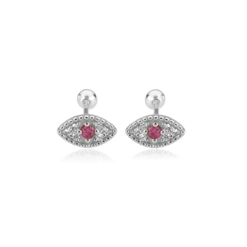 925 Sterling Silver Rose Red Rainbow Lucky Eye Stud Earring Women Piercing