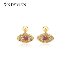 925 Sterling Silver Rose Red Rainbow Lucky Eye Stud Earring Women Piercing