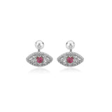 925 Sterling Silver Rose Red Rainbow Lucky Eye Stud Earring Women Piercing