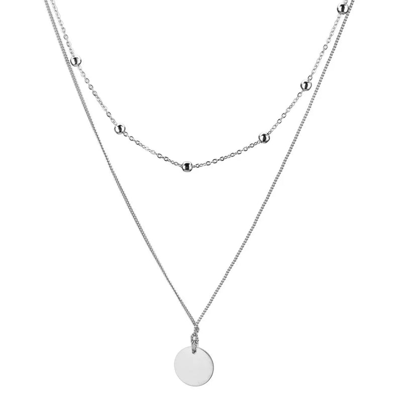 925 Silver Round Pendant Chain Choker Women Necklace Jewelry