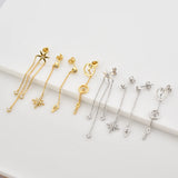 925 Silver Star Global Earring Drop Women Piercing Clips Long