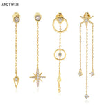 925 Silver Star Global Earring Drop Women Piercing Clips Long