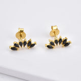 925 Silver Ovals Stud Earring Crystal Rainbow Pie