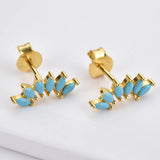 925 Silver Ovals Stud Earring Crystal Rainbow Pie