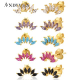 925 Silver Ovals Stud Earring Crystal Rainbow Pie