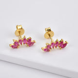 925 Silver Ovals Stud Earring Crystal Rainbow Pie