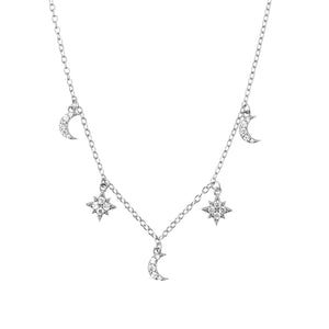 925 Silver SnowFlower Moon Pendant Necklace Women Jewelry