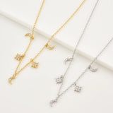 925 Silver SnowFlower Moon Pendant Necklace Women Jewelry
