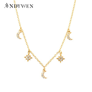 925 Silver SnowFlower Moon Pendant Necklace Women Jewelry