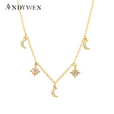 925 Silver SnowFlower Moon Pendant Necklace Women Jewelry
