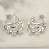 925 Silver Spinel Triple Threat Circle Hoops Round Zircon CZ Rock Punk