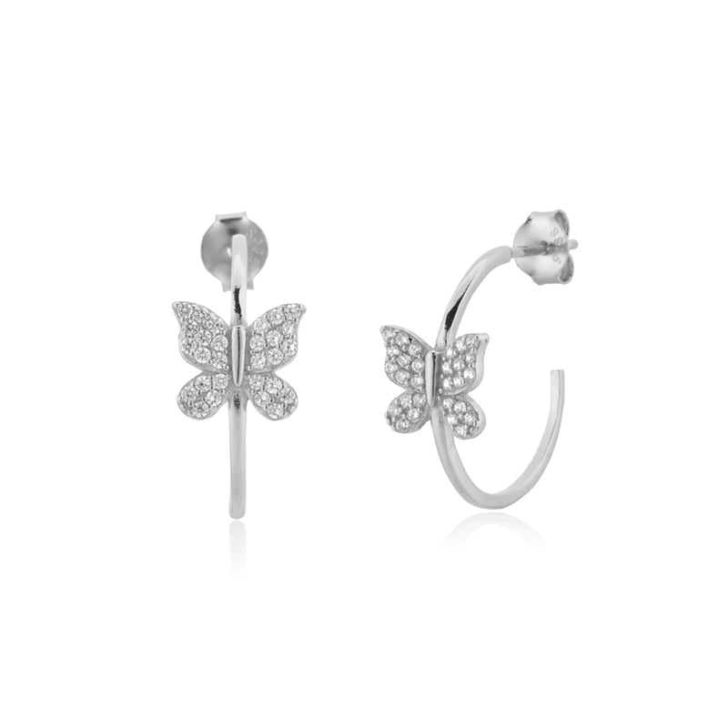 925 Silver Rainbow Butterfly Hoops 17mm Piercing Clips Wedding Gift