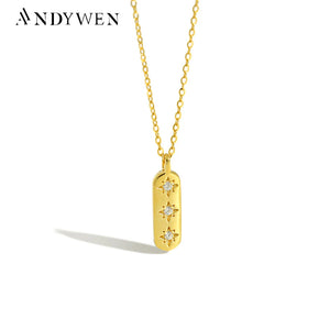 925 Sterling Silver Square Pendant Zircon Necklace Chain Choker Jewelry