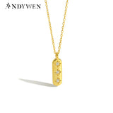 925 Sterling Silver Square Pendant Zircon Necklace Chain Choker Jewelry