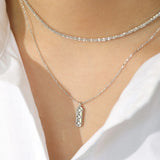 925 Sterling Silver Square Pendant Zircon Necklace Chain Choker Jewelry