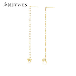 925 Silver Star Moon Stud Earring Crystal Fine Jewelry