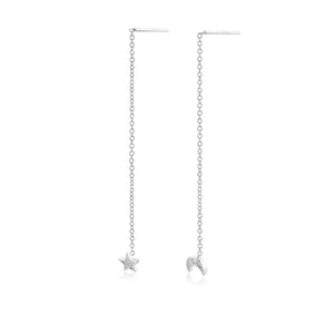 925 Silver Star Moon Stud Earring Crystal Fine Jewelry