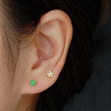 925 Silver Star Stud Earring Green 10 Piercing Pendientes Wedding Jewelry