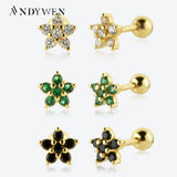 925 Silver Star Stud Earring Green 10 Piercing Pendientes Wedding Jewelry